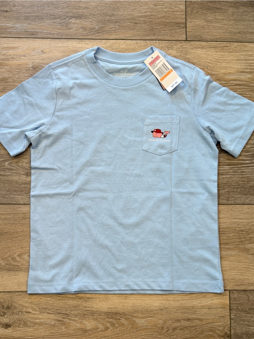 Vineyard Vines Light Blue Pocket Tee with Whale Patch